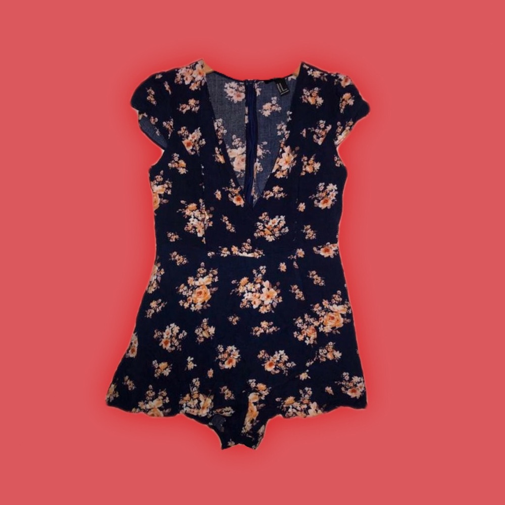 navy floral romper